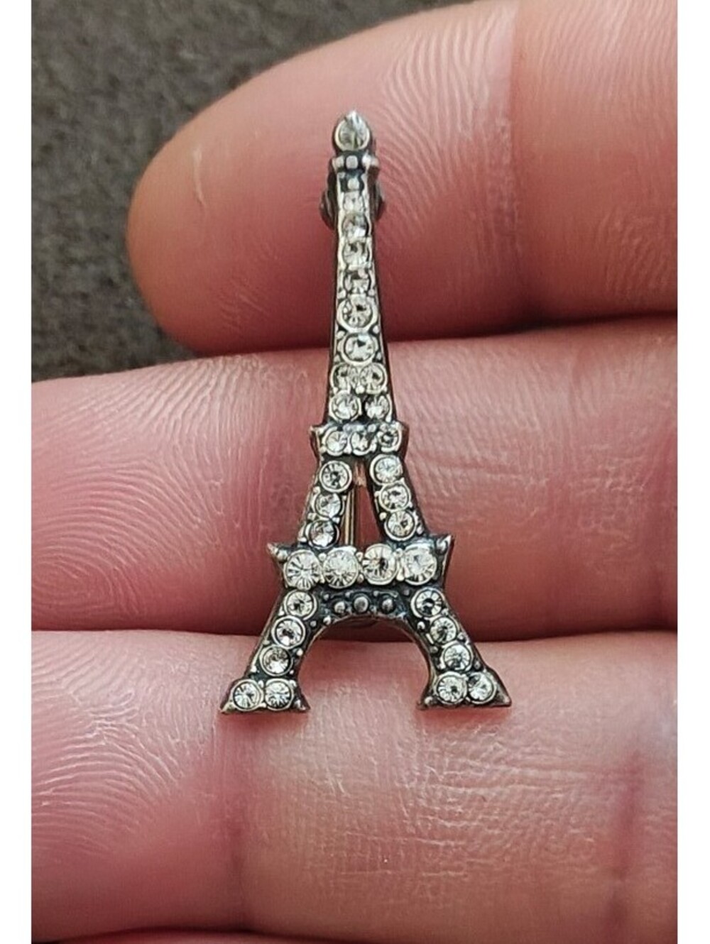 Sparkling Crystal Rhinestones Eiffel Tower Silver Tone Brooch Pin